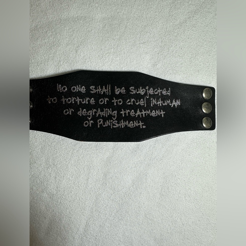 Black Leather‎ Cuff Bracelet – Human Rights Quote (Article 5) – Unisex